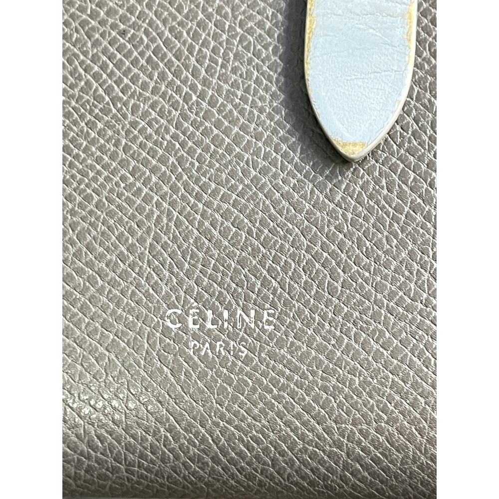 Celine Vintage Wallet Gray Leather Snap Strap Medium Wallet Blue Interior Italy - Picture 2 of 16